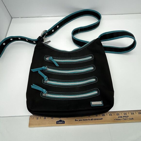 Hadaki Crossbody Purse Handbag Millipede Tote Black Teal Zipper - Picture 16 of 16